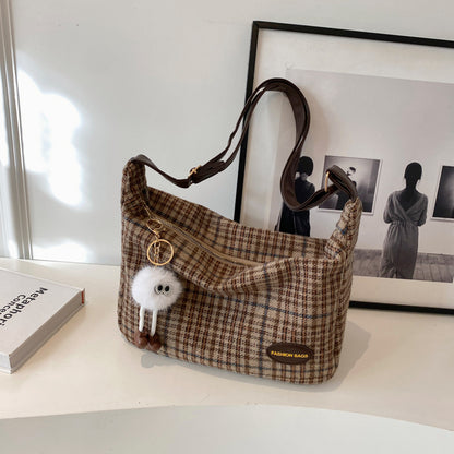Retro Woolen Plaid Shoulder Bag