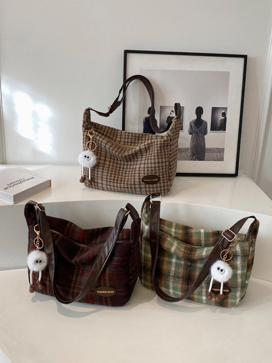 Retro Woolen Plaid Shoulder Bag