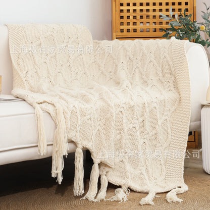 Retro Woven Acrylic Blanket with Fringe