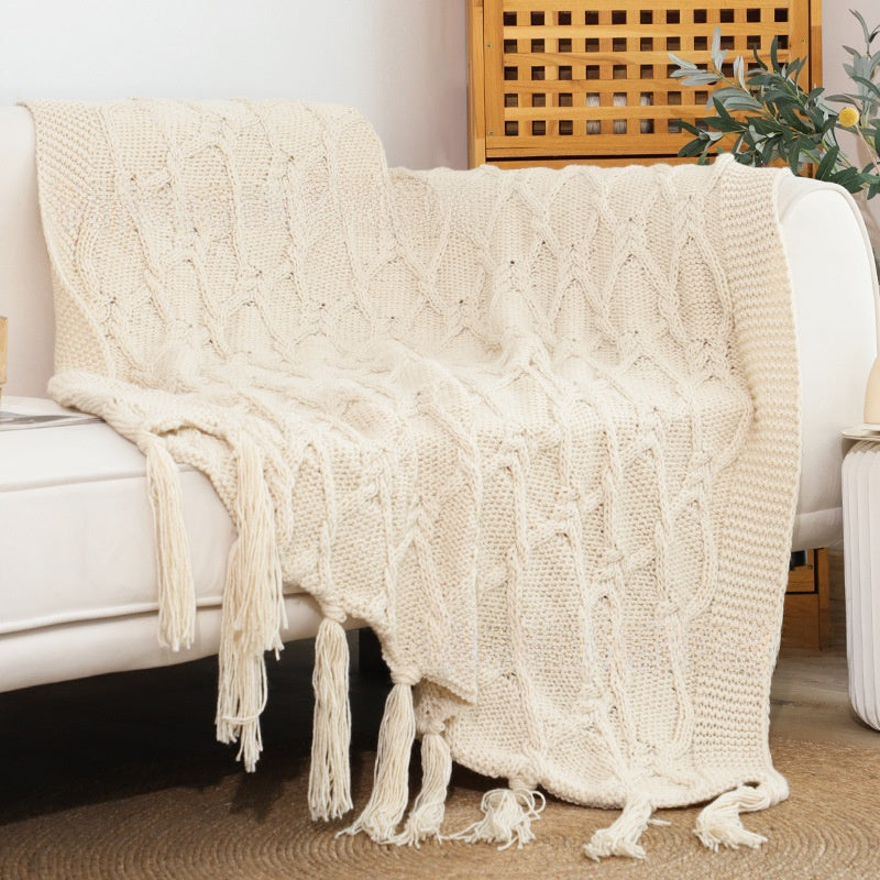 Retro Woven Acrylic Blanket with Fringe