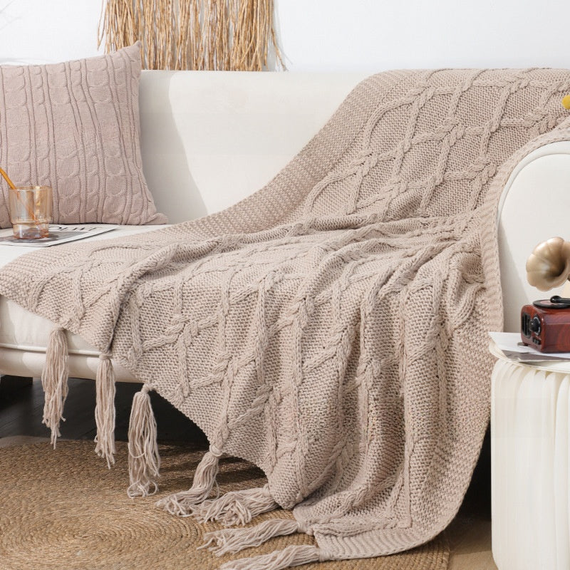Retro Woven Acrylic Blanket with Fringe