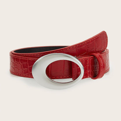 Retro Y2K Oval Buckle Women Leather Belt