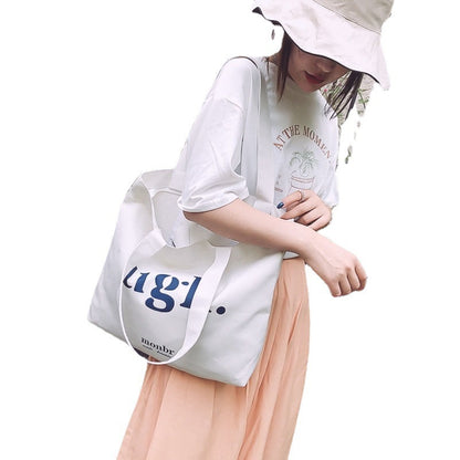Retro Zipper Canvas Bag with Printed Letters