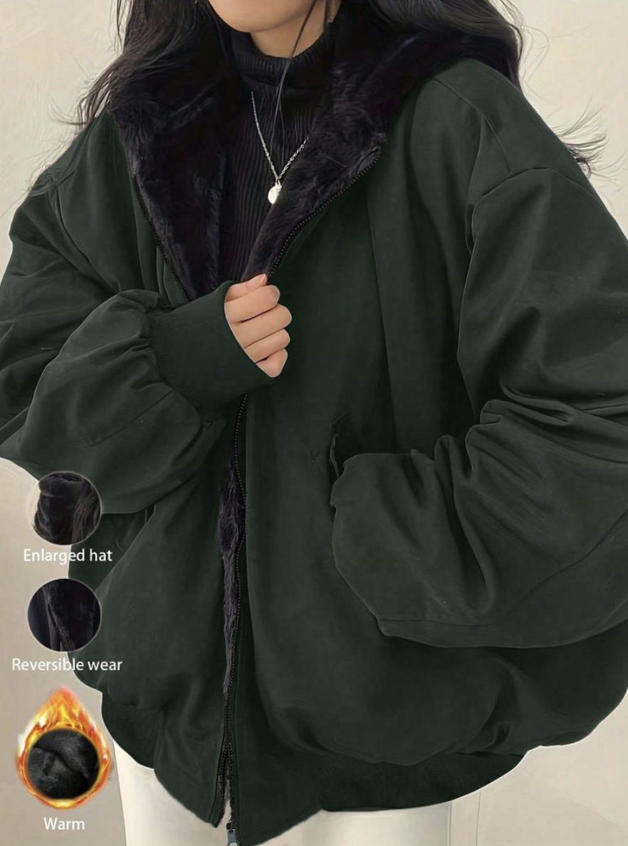 Reversible Fleece Lined Hooded Baseball Jacket