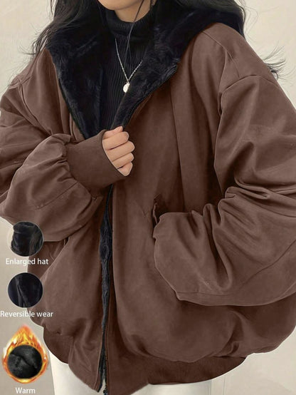 Reversible Fleece Lined Hooded Baseball Jacket