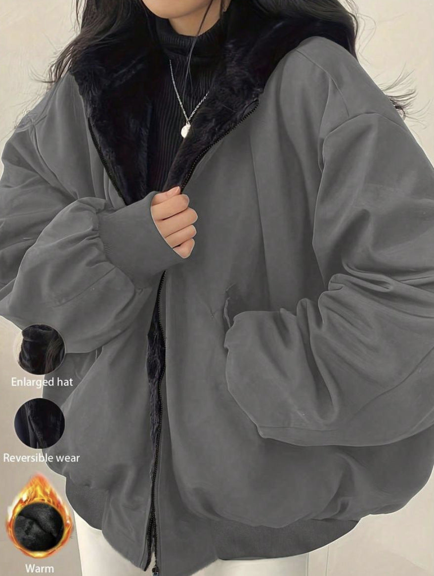 Reversible Fleece Lined Hooded Baseball Jacket