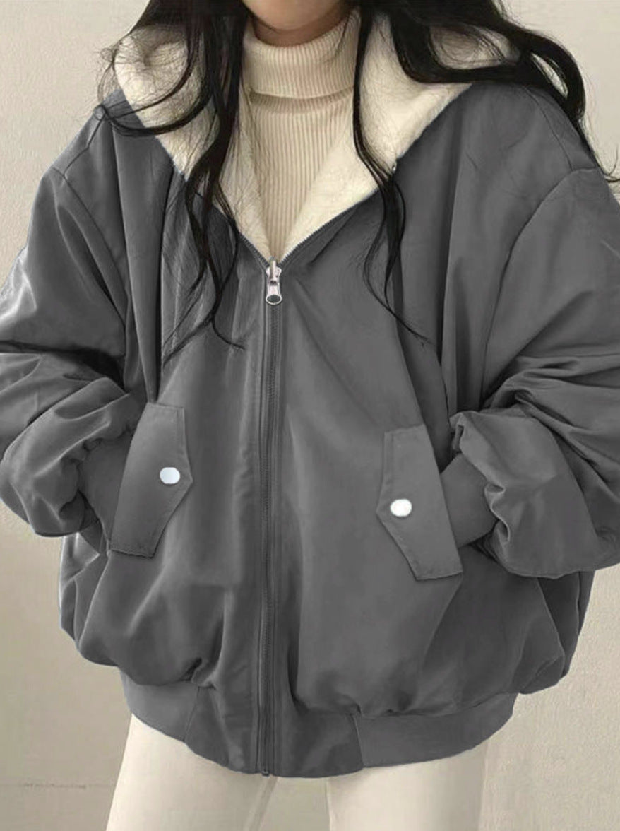 Reversible Fleece Lined Hooded Baseball Jacket