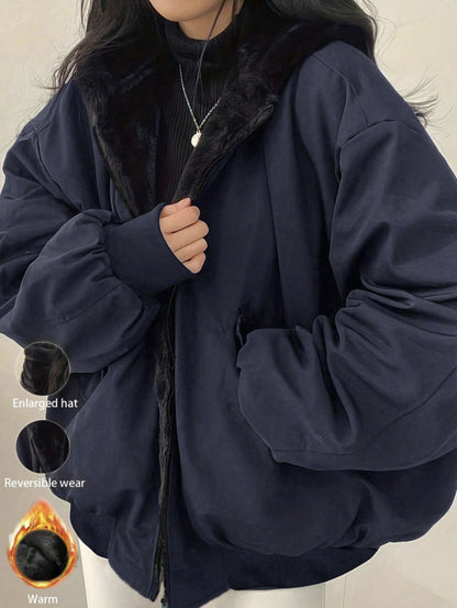 Reversible Fleece Lined Hooded Baseball Jacket