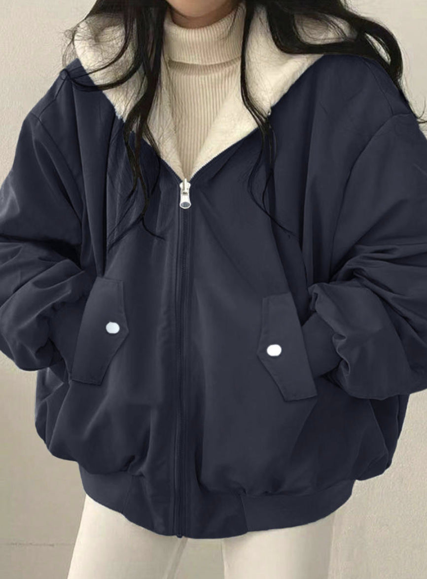 Reversible Fleece Lined Hooded Baseball Jacket