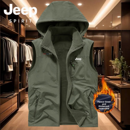 Reversible Fleece-Lined Mens Vest with Removable Hood