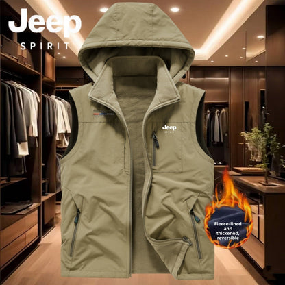 Reversible Fleece-Lined Mens Vest with Removable Hood