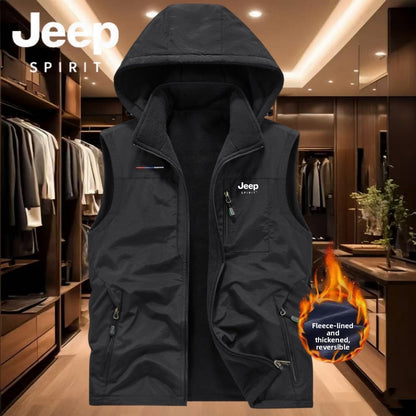 Reversible Fleece-Lined Mens Vest with Removable Hood