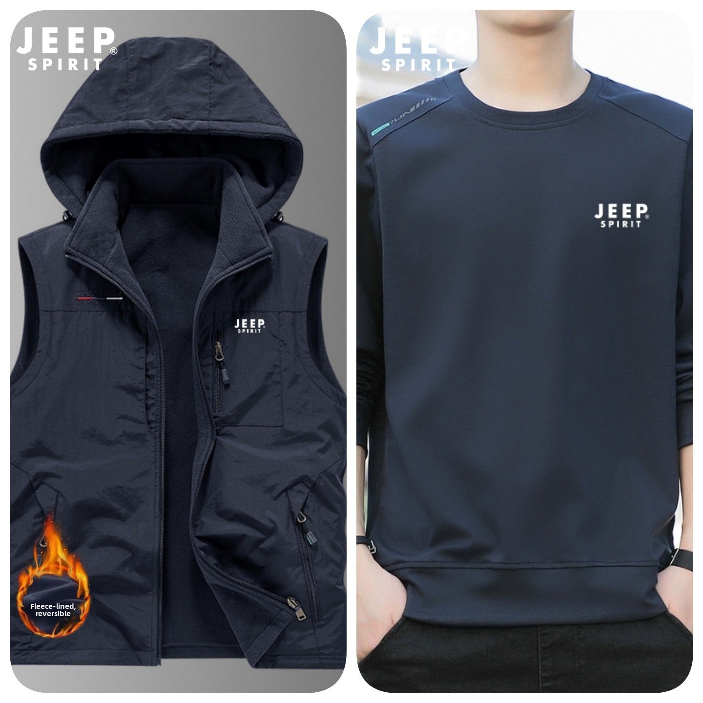 Reversible Fleece-Lined Mens Vest with Removable Hood
