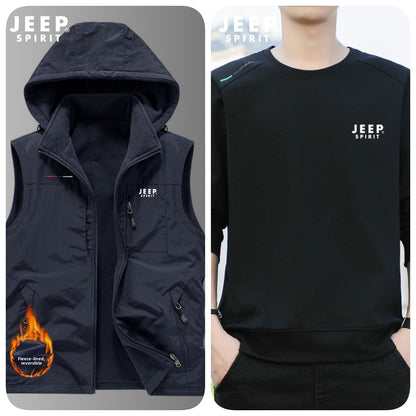 Reversible Fleece-Lined Mens Vest with Removable Hood