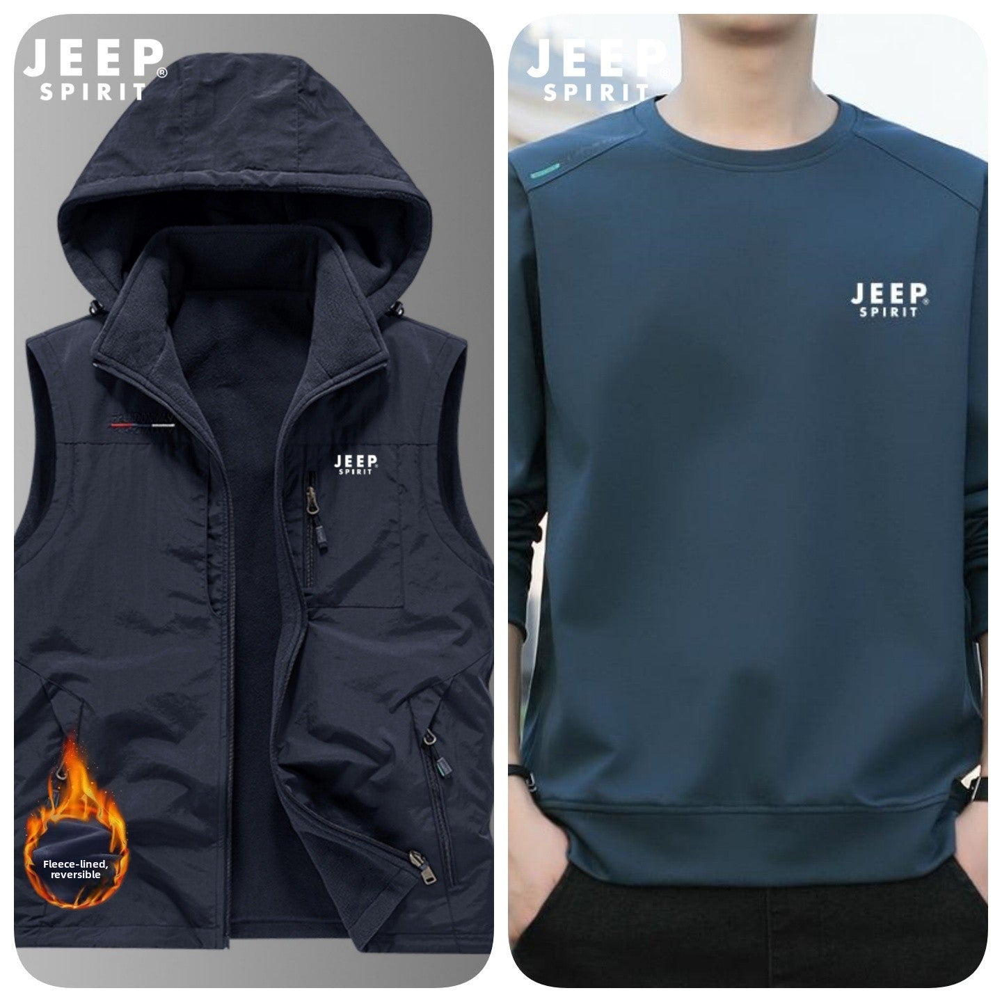Reversible Fleece-Lined Mens Vest with Removable Hood