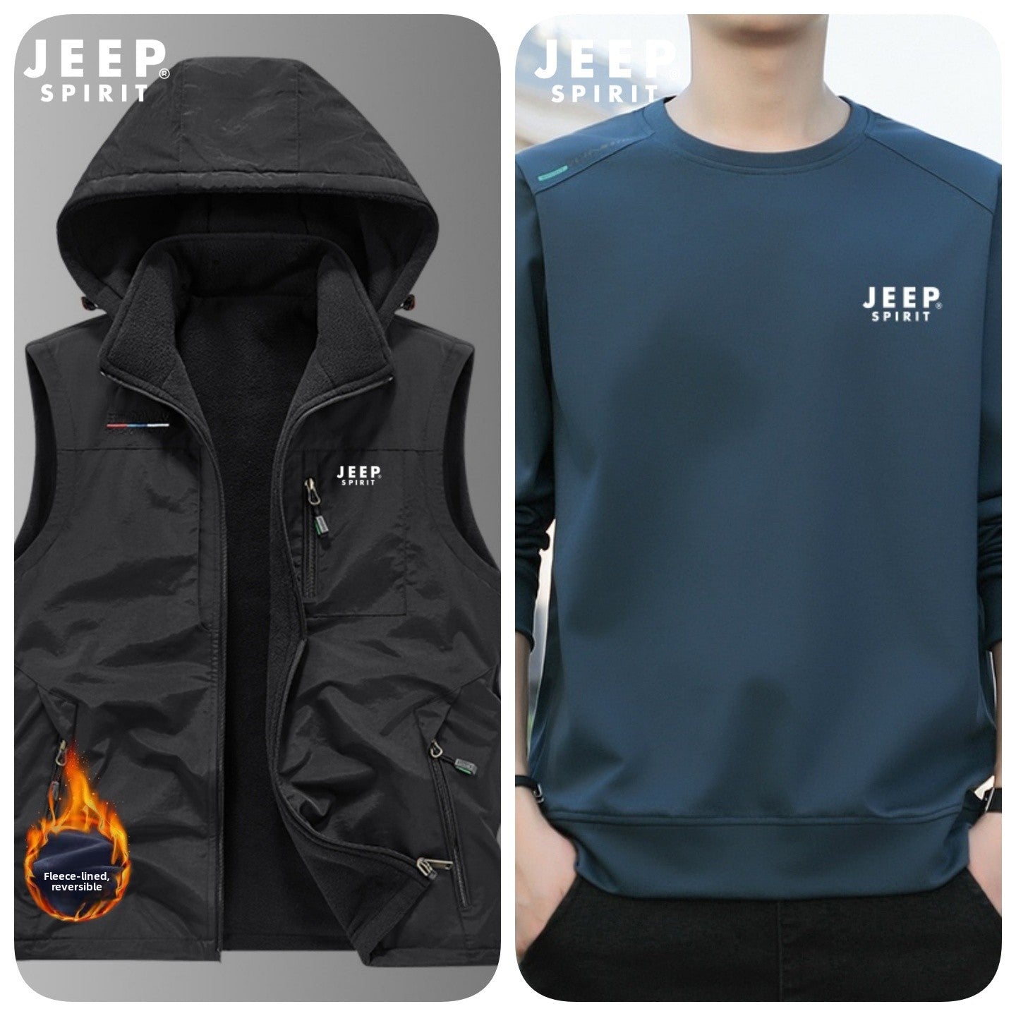 Reversible Fleece-Lined Mens Vest with Removable Hood