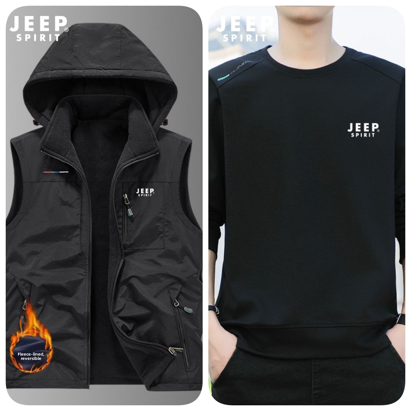 Reversible Fleece-Lined Mens Vest with Removable Hood