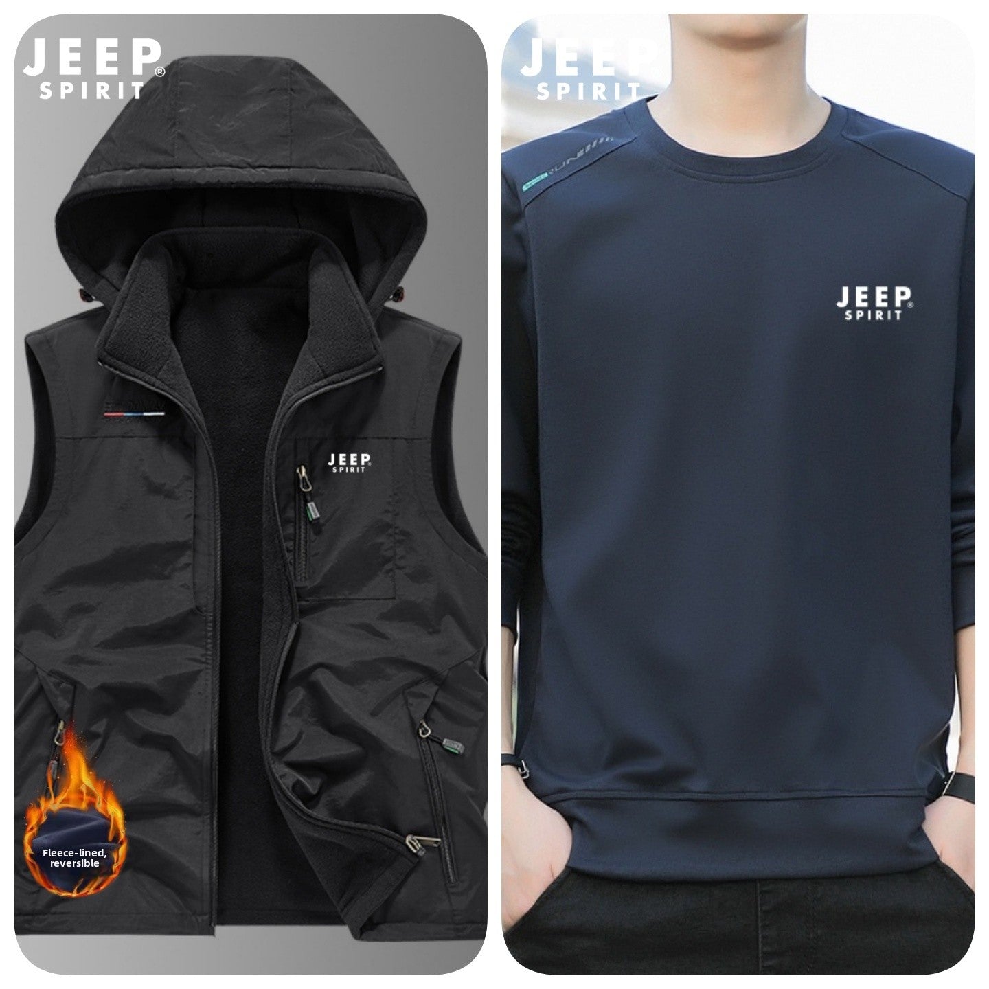 Reversible Fleece-Lined Mens Vest with Removable Hood