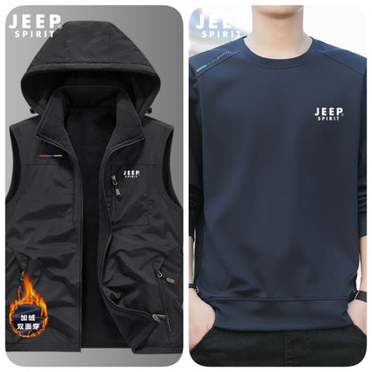 Reversible Fleece-Lined Mens Vest with Removable Hood