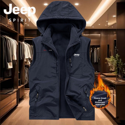 Reversible Fleece-Lined Mens Vest with Removable Hood