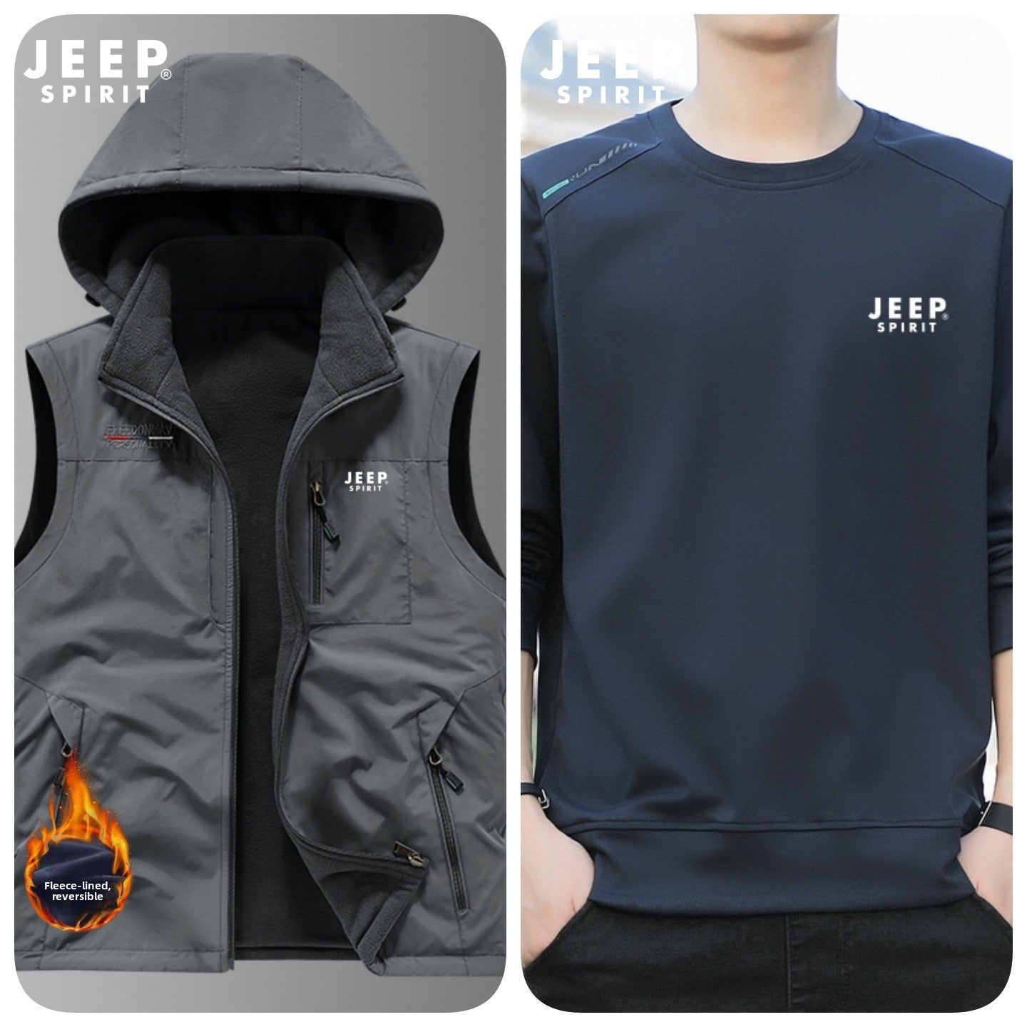 Reversible Fleece-Lined Mens Vest with Removable Hood