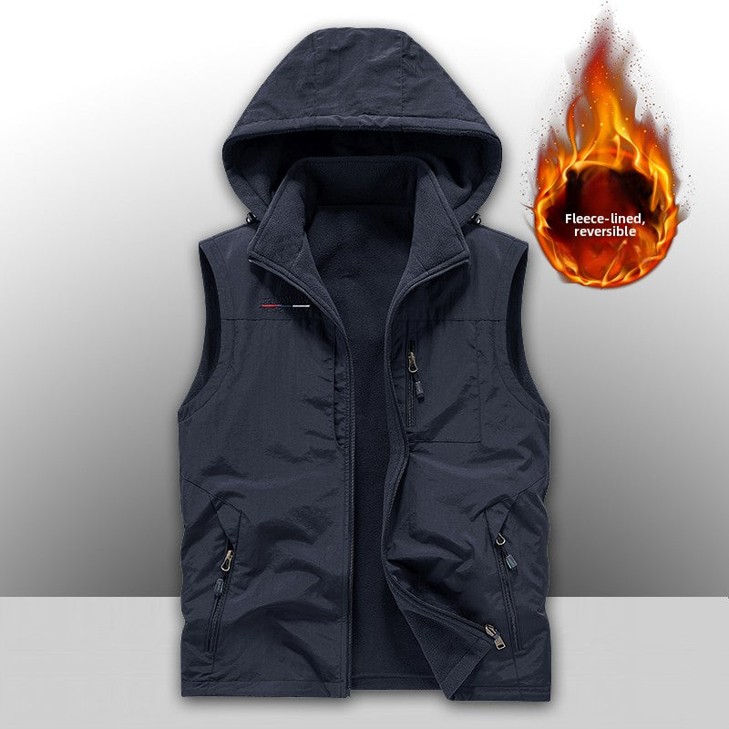 Reversible Fleece-Lined Multi-Pocket Vest for Men