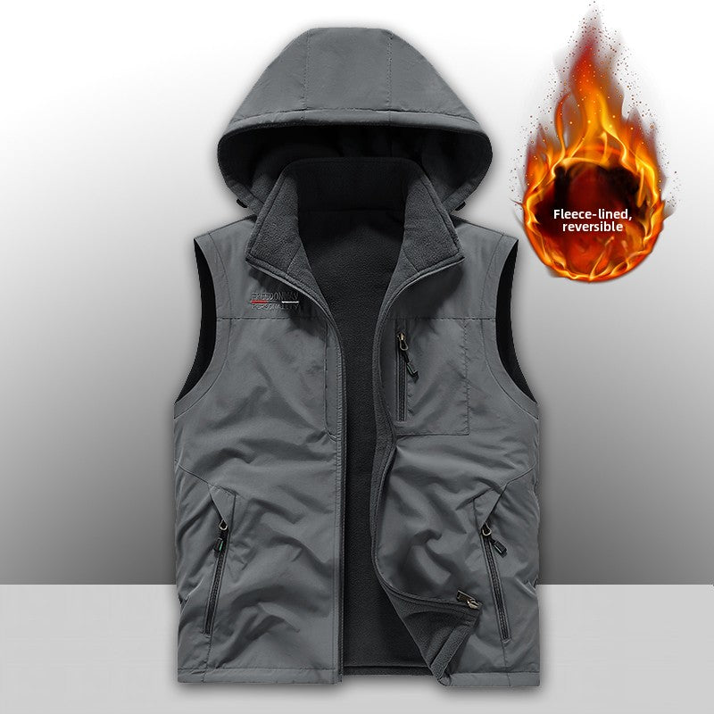 Reversible Fleece-Lined Multi-Pocket Vest for Men