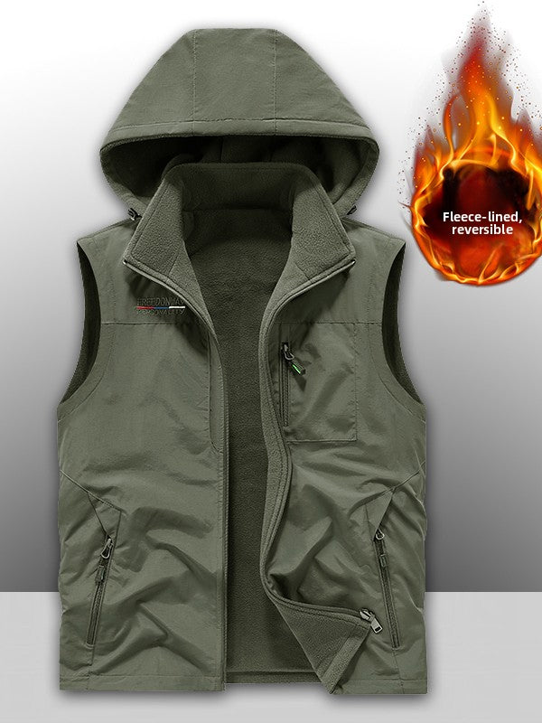 Reversible Fleece-Lined Multi-Pocket Vest for Men