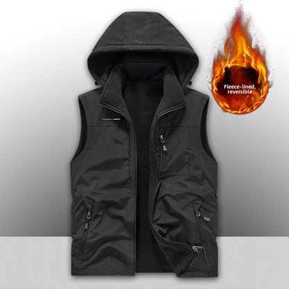 Reversible Fleece-Lined Multi-Pocket Vest for Men