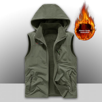 Reversible Fleece-Lined Multi-Pocket Vest for Men
