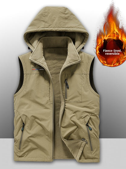 Reversible Fleece-Lined Multi-Pocket Vest for Men