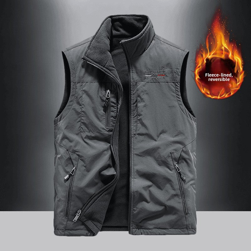 Reversible Fleece-Lined Multi-Pocket Vest for Men