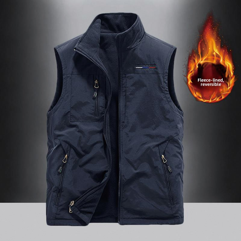 Reversible Fleece-Lined Multi-Pocket Vest for Men