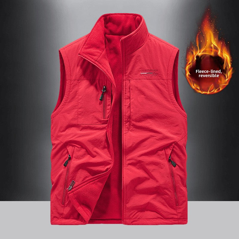 Reversible Fleece-Lined Multi-Pocket Vest for Men