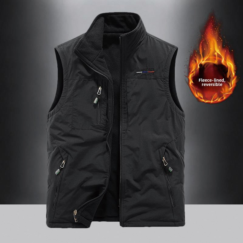 Reversible Fleece-Lined Multi-Pocket Vest for Men