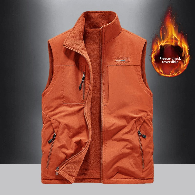 Reversible Fleece-Lined Multi-Pocket Vest for Men