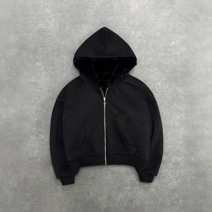 Reversible hooded sweatshirt with vintage leopard print