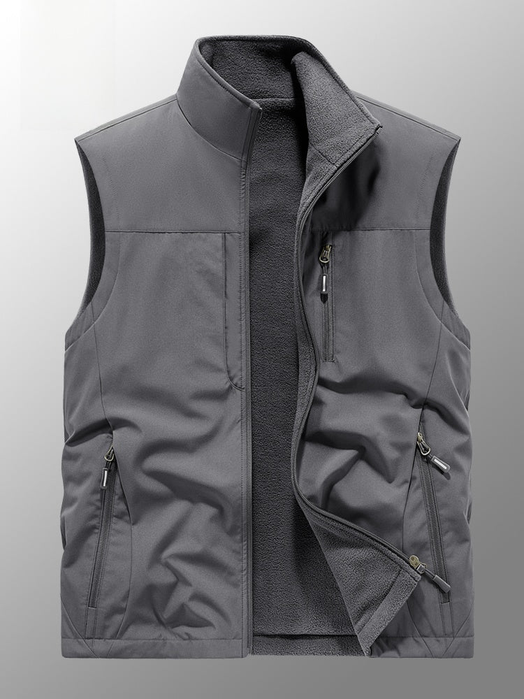 Reversible Men's Fleece-Lined Vest with Multiple Pockets