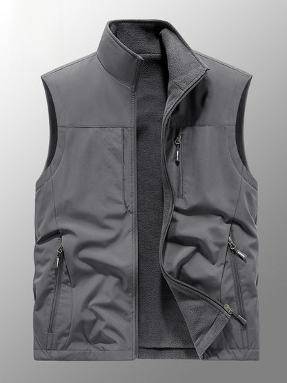 Reversible Men's Fleece-Lined Vest with Multiple Pockets