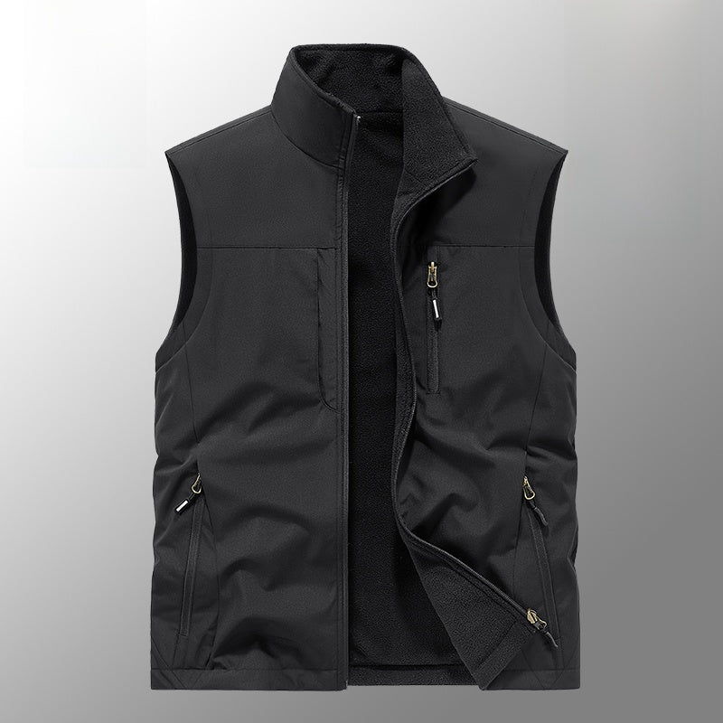 Reversible Men's Fleece-Lined Vest with Multiple Pockets