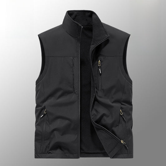 Reversible Men's Fleece-Lined Vest with Multiple Pockets