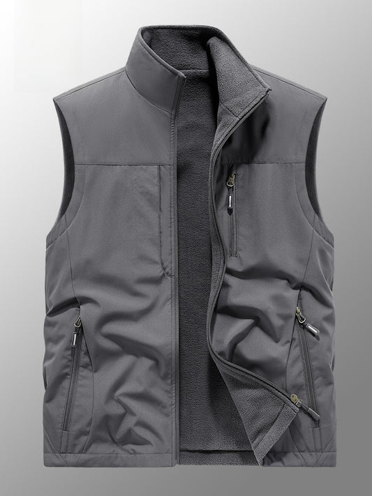 Reversible Men's Fleece-Lined Vest with Multiple Pockets