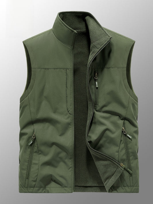 Reversible Men's Fleece-Lined Vest with Multiple Pockets