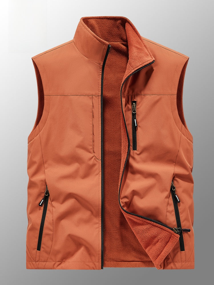 Reversible Men's Fleece-Lined Vest with Multiple Pockets
