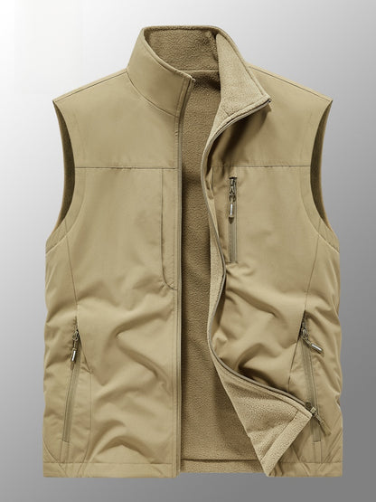 Reversible Men's Fleece-Lined Vest with Multiple Pockets