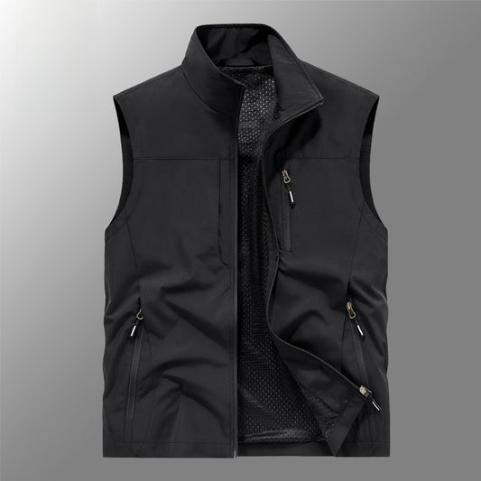 Reversible Men's Fleece-Lined Vest with Multiple Pockets