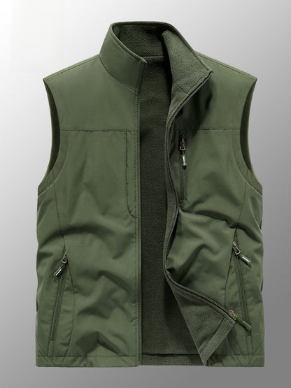 Reversible Men's Fleece-Lined Vest with Multiple Pockets