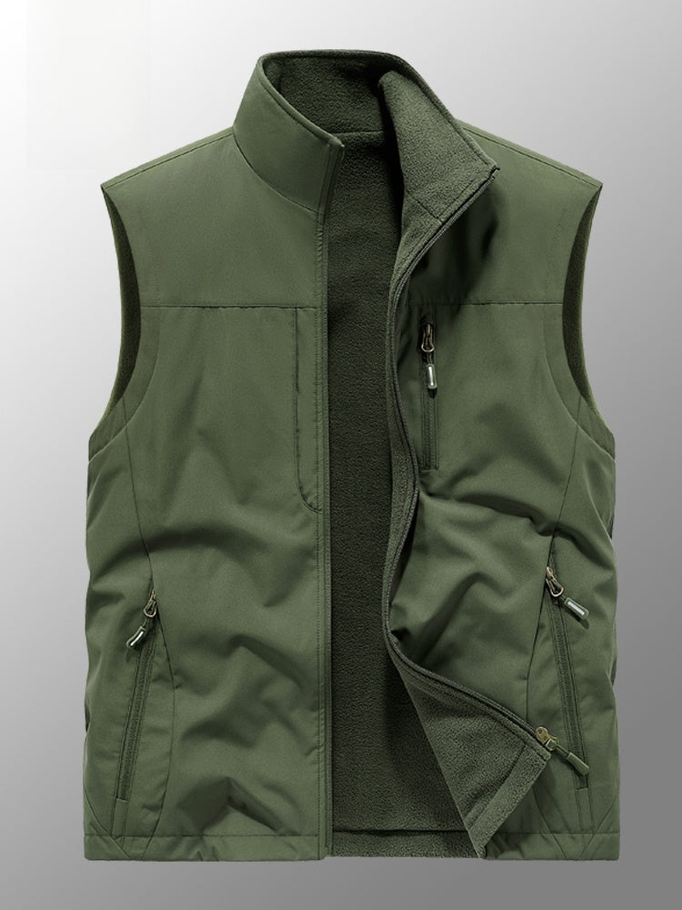 Reversible Men's Fleece-Lined Vest with Multiple Pockets