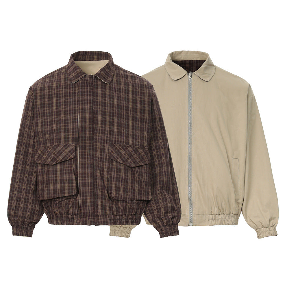 Reversible Plaid Lapel Jacket
