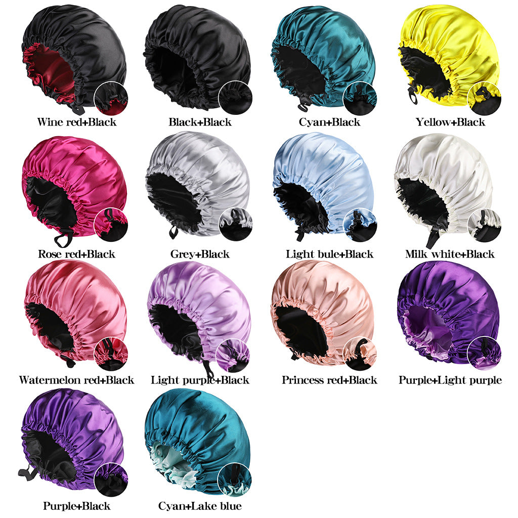 Reversible Satin Sleep Cap with Button